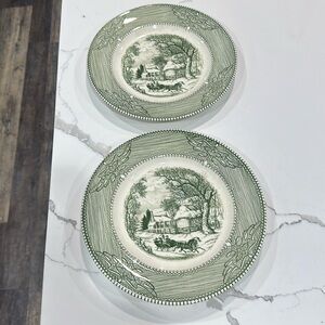 Gorgeous RARE Vintage 1950s green transfer ware-set of two